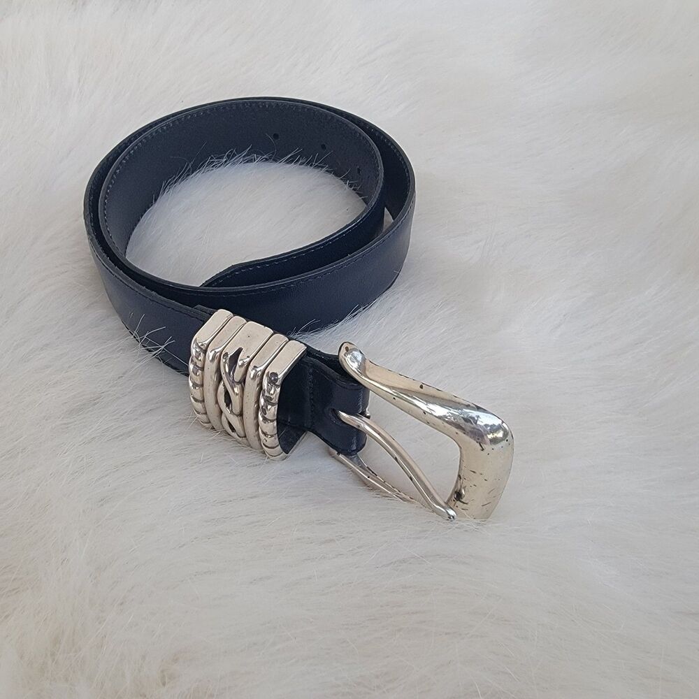 Blue Leather Brighton Belt Silver Hardware Women’s small
